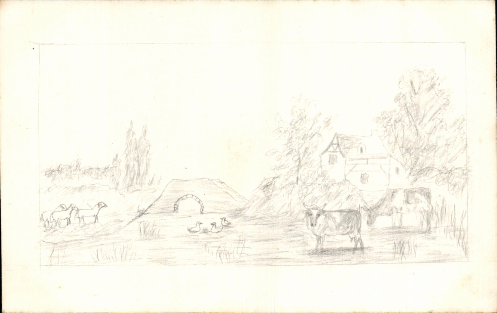 CPA Fantaisie Dessin a la main Vaches Moutons 