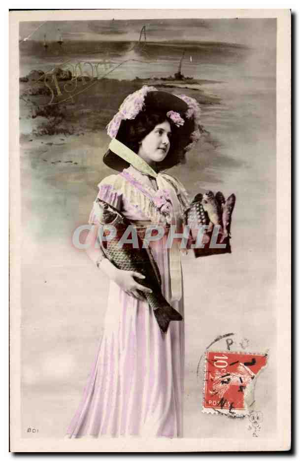 CPA Fantaisie Femme Poissons 1er Avril 