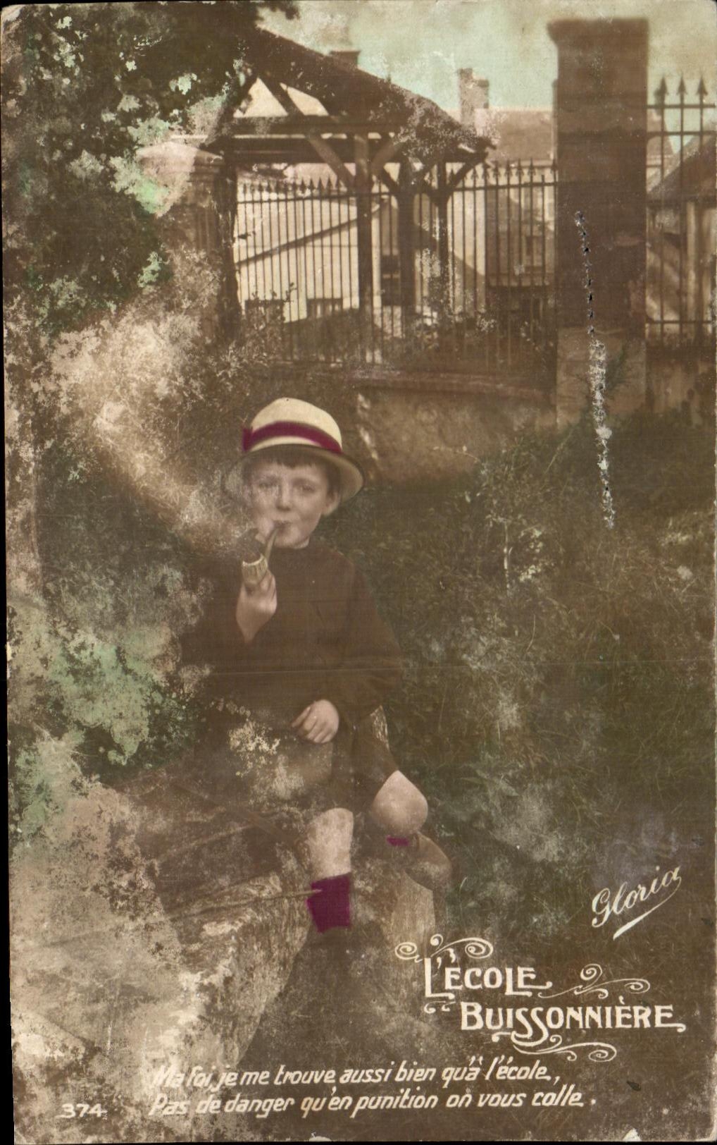 CPA Fantaisie Enfant Ecole buissonniere Pipe Tabac
