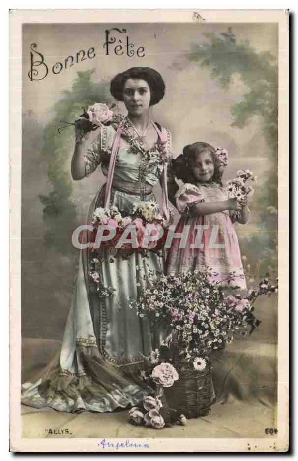 Woman and child with bouquet — 'Happy Birthday' — ALLYS, no. 604
