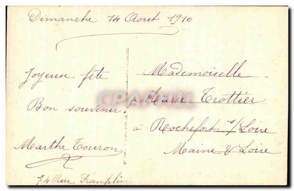 Mujer con cesto de rosas — Angers — editor anónimo, n° 309 — Reverso