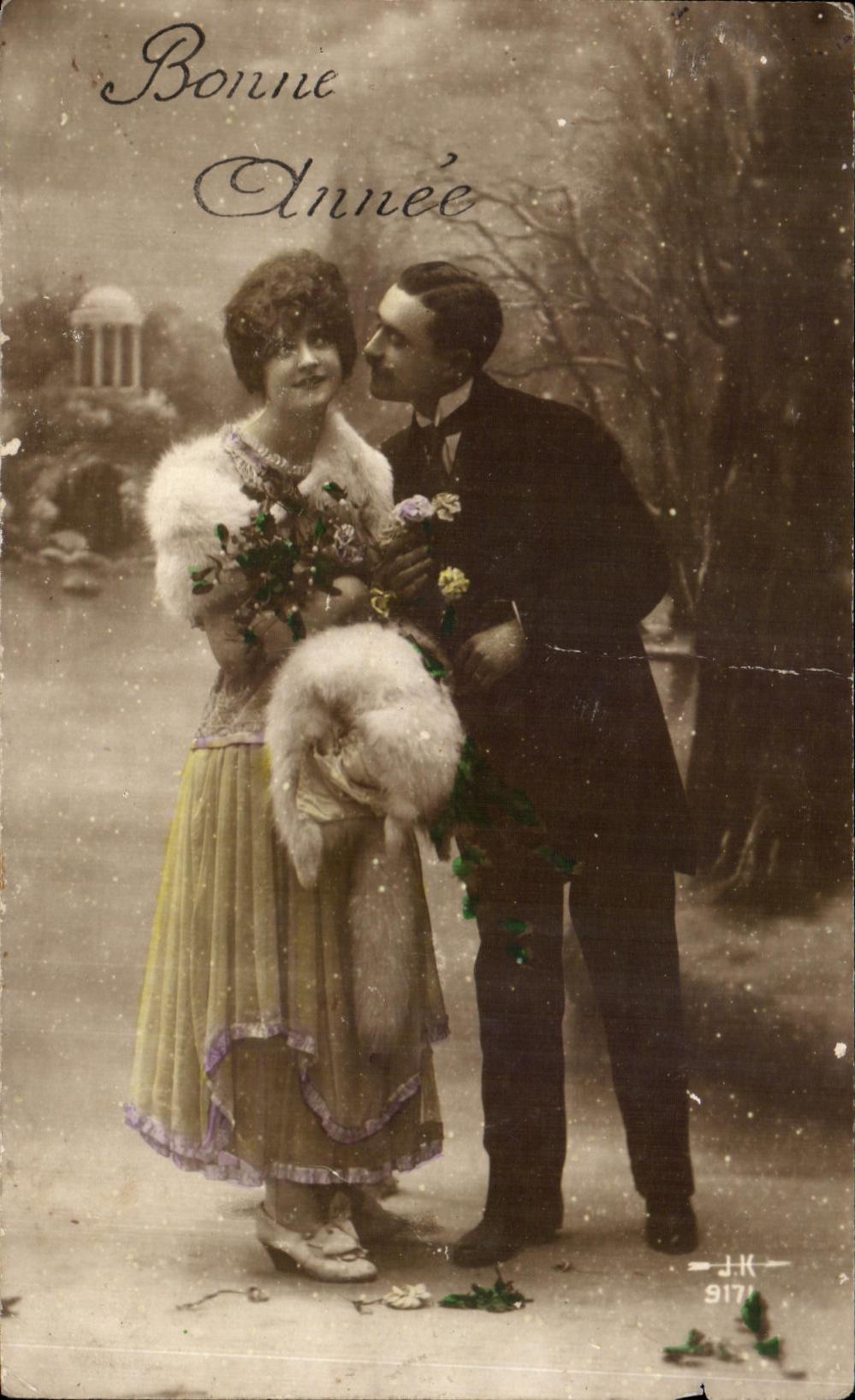 Couple enneigé — Bonne Année 1917 — J.K. n° 9171