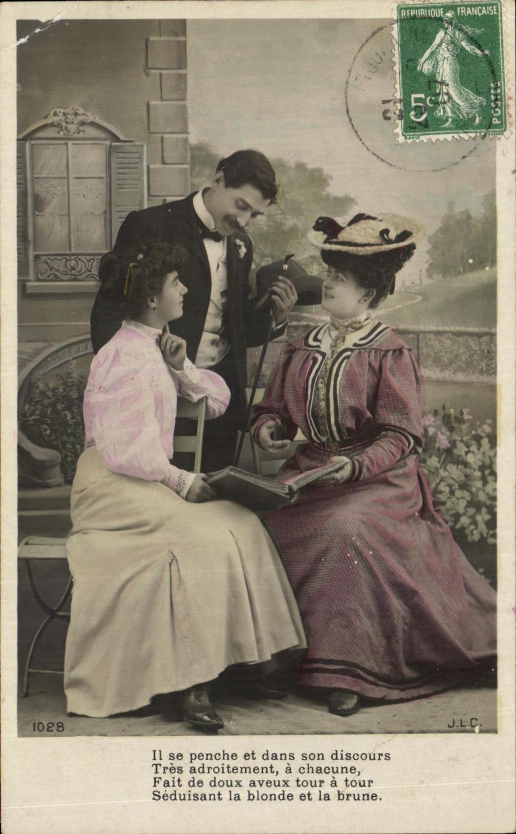 Jeune homme séduisant — scène de jardin — J.L.C. n°1028