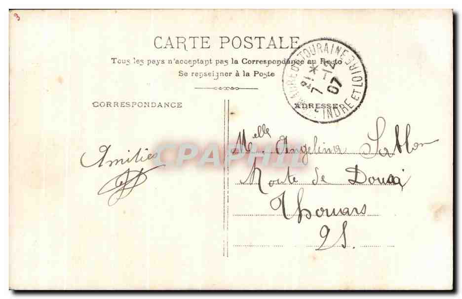 Amoureux et amoureuse près d'un lac — M.G. — timbre 5c vert — Reverso