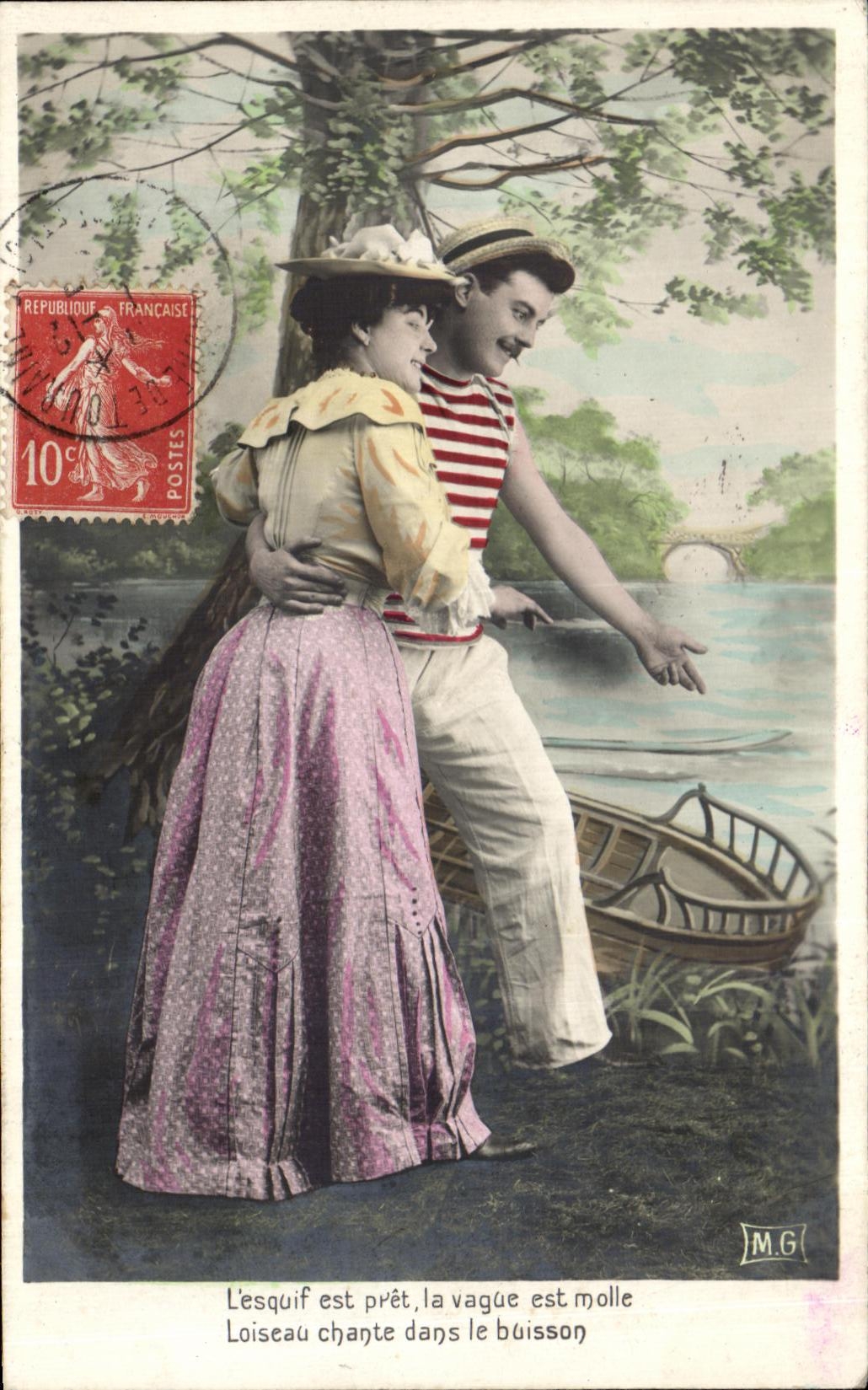 Couple au bord de l'eau — L'esquif est prêt, la vague est molle — M.G. (éditeur)