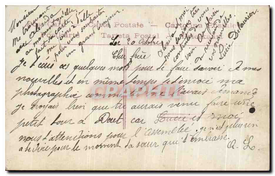 Jeune femme en robe à volants tenant un panier de fleurs — Amitiés — série 4210 — Verso