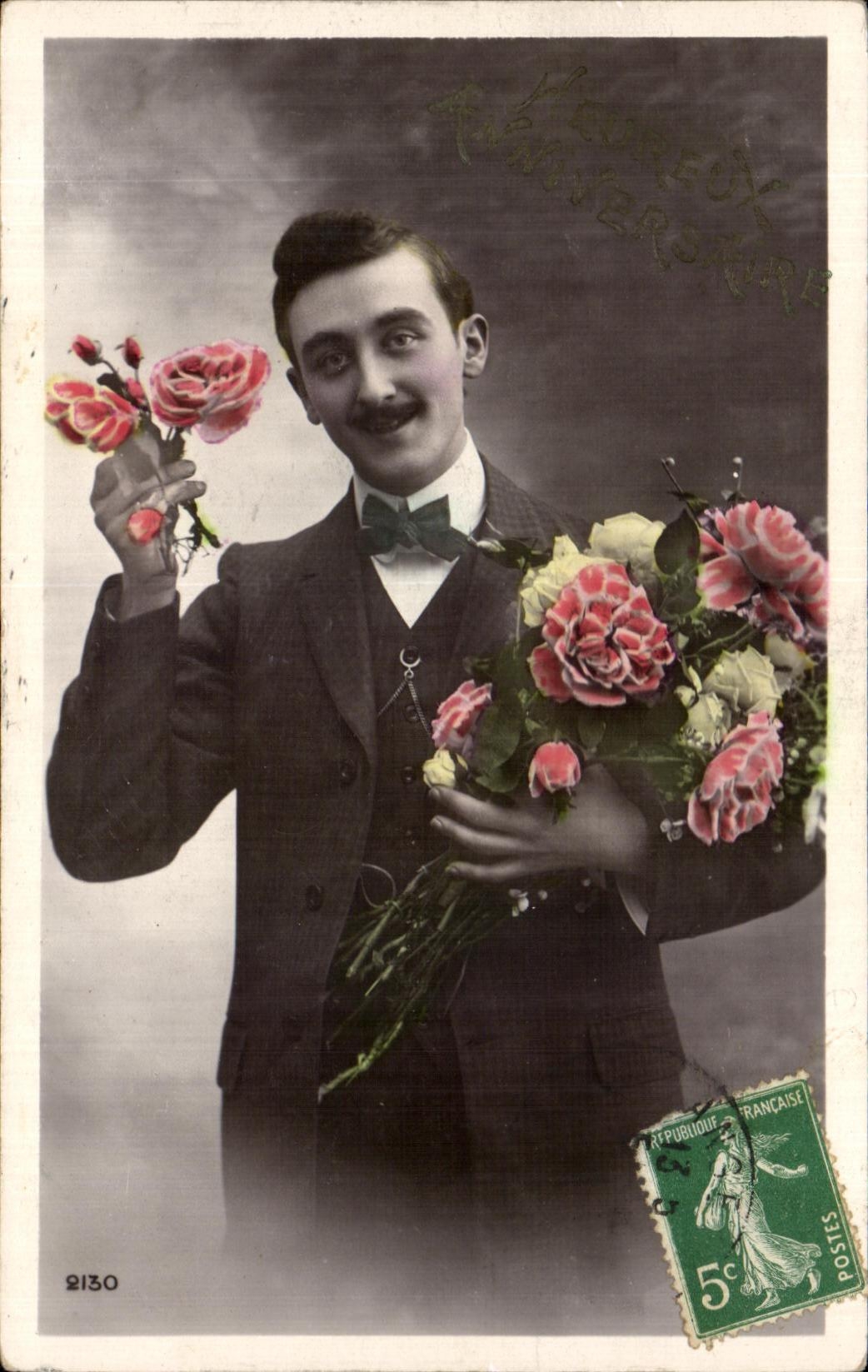 CPA Fantaisie Homme Fleurs 