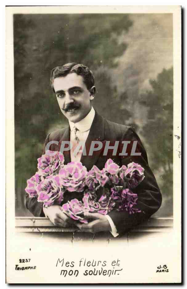 CPA Fantaisie Homme Fleurs 