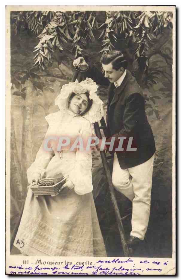 Couple sous arbres — scène de cueillette — A.S. (éditeur)