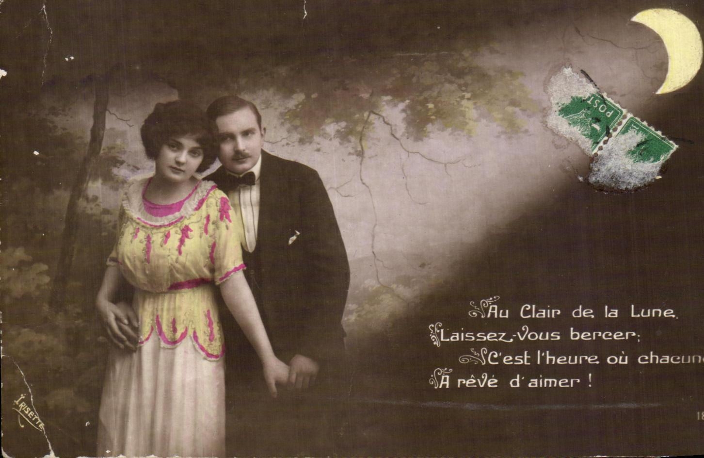 CPA Fantaisie Femme Couple lune 