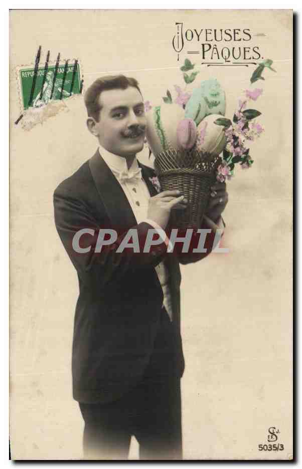 CPA Fantaisie Homme oeufs Paques 
