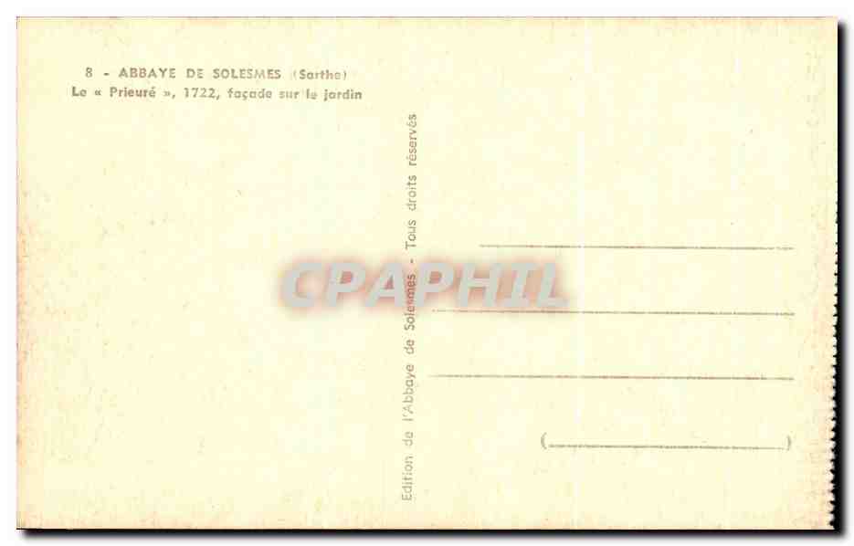CPA Abbaye De Solesmes Le Prieure Facade Sur Le Jardin — Verso