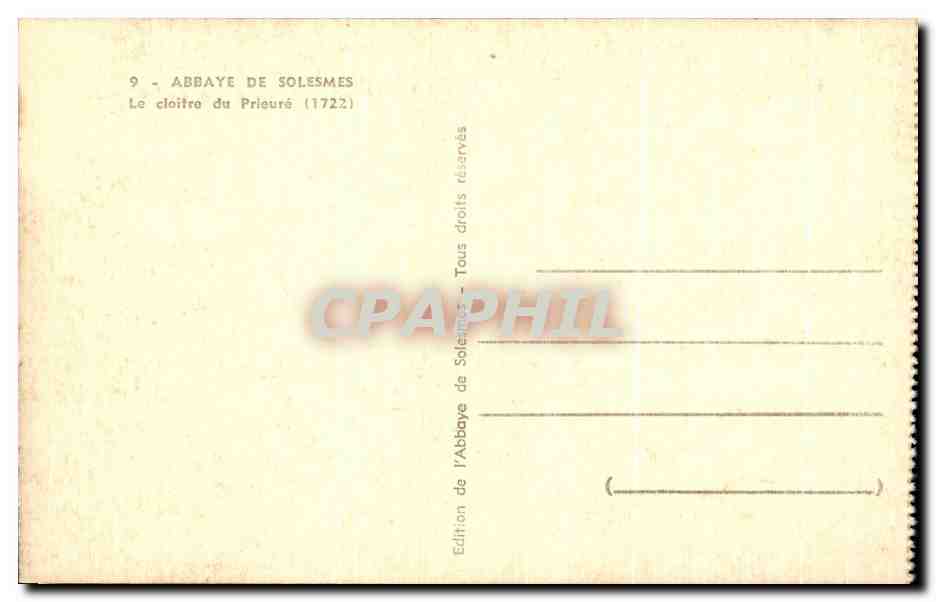 CPA Abbaye De Solesmes La Cloitre Du Prieure — Verso