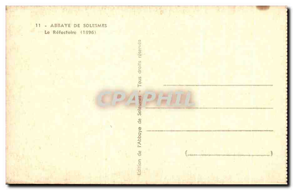 CPA Abbaye De Solesmes Le Refectoire — Verso