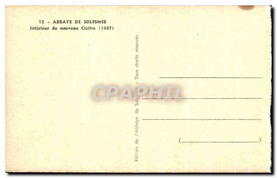 CPA Abbaye De Solesmes Interieur Du Nouveau Cloitre — Verso