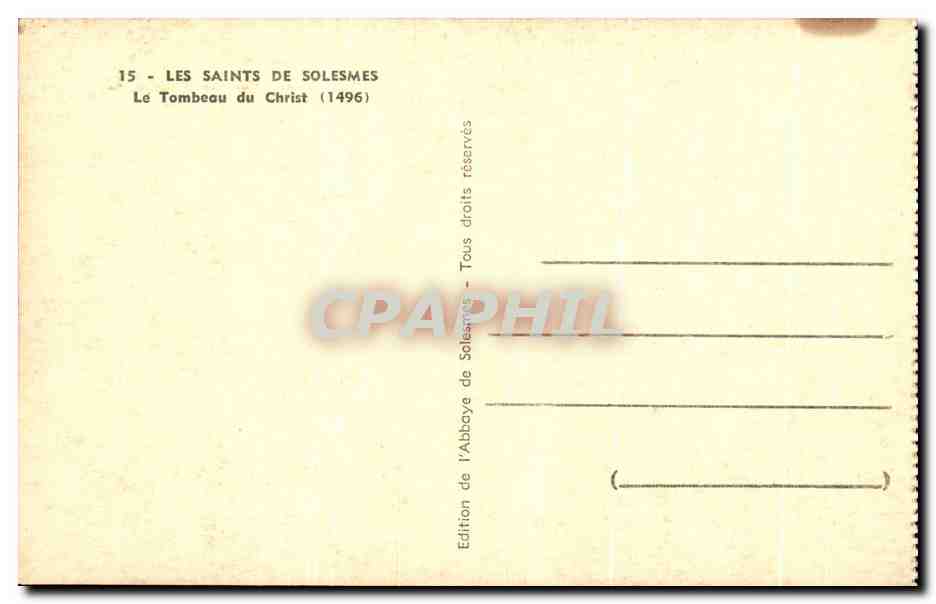 CPA Les Saints De Solesmes Le Tombeau Du Christ — Verso
