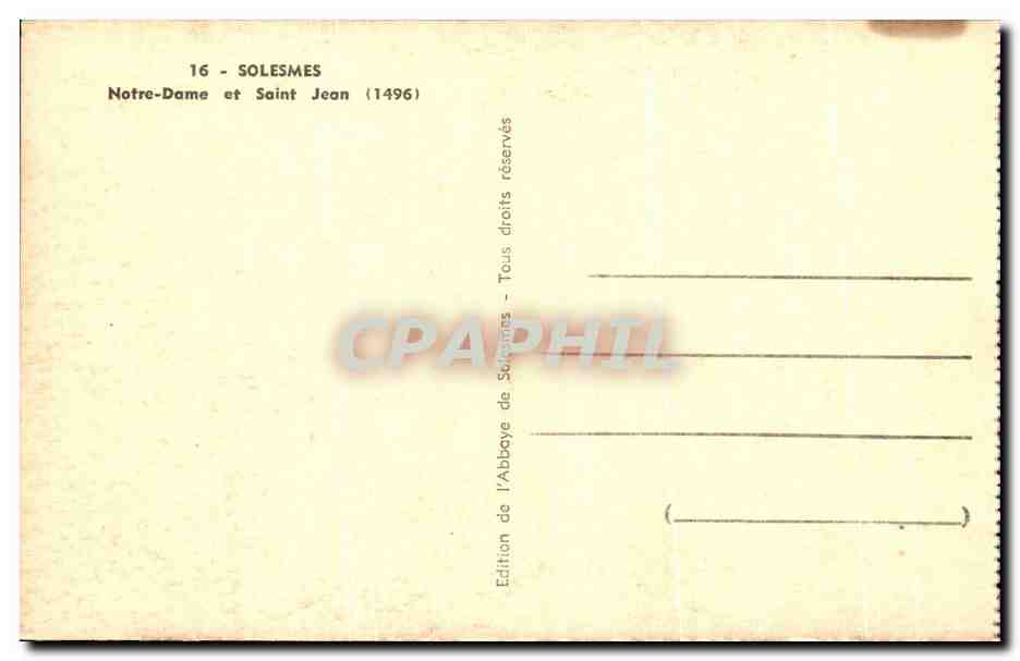CPA Solesmes Notre Dame Et Saint Jean — Verso