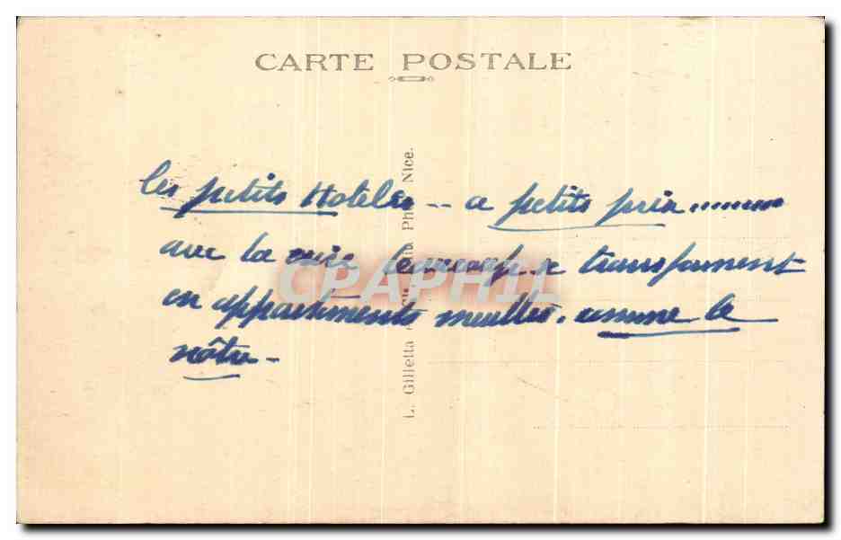 CPA Cannes Les Hotels Les Jardins — Verso