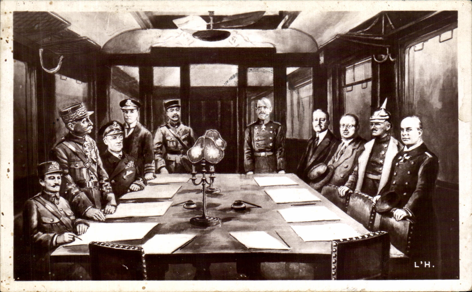 CPA Signature De L'Armistice Le ii Novembre De Gauche A Droite General Weygand Marechal Foch Militaria