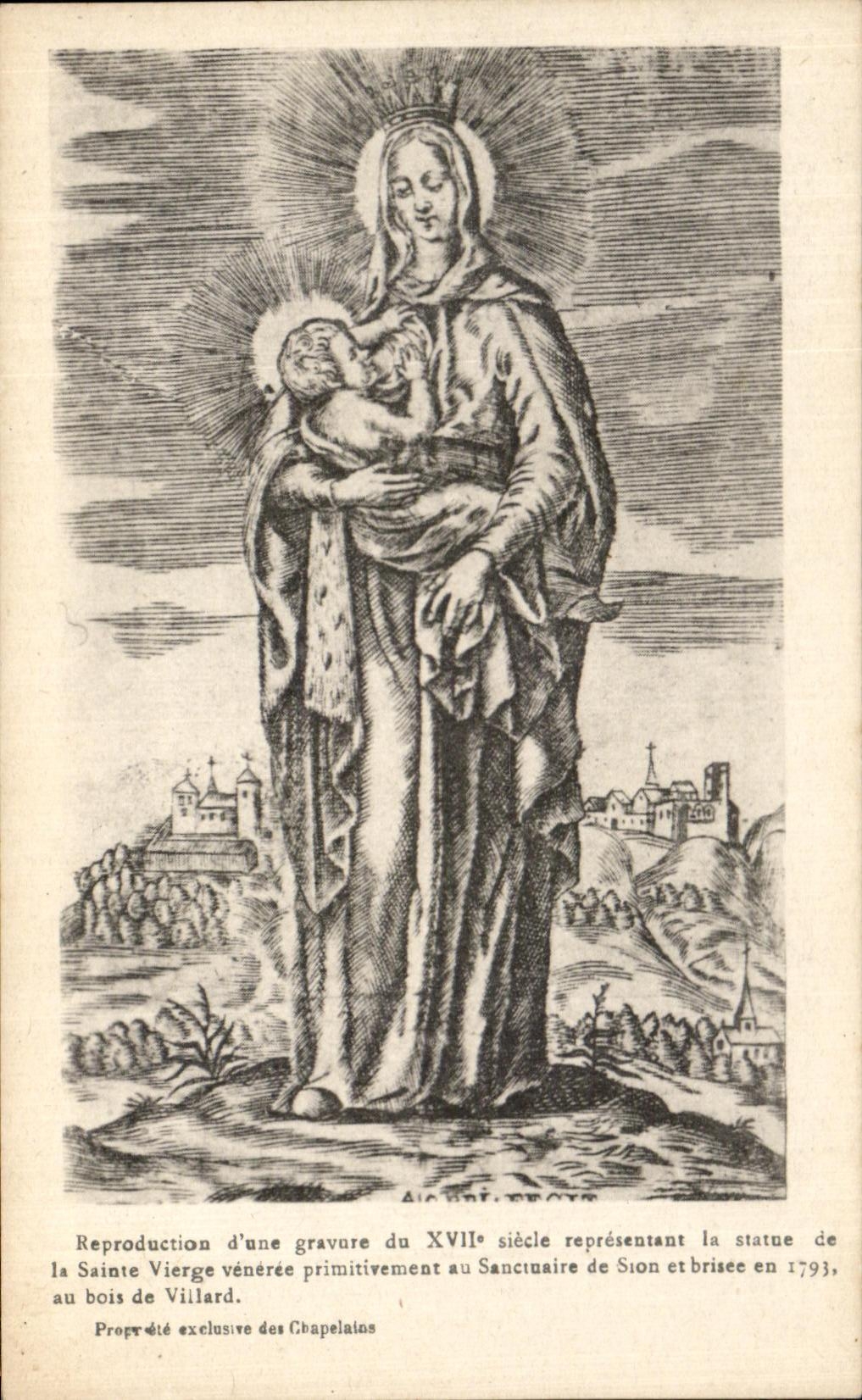 CPA Reproduction D'une Gravure Du Siecle Represensant La Statue De La Sainte Vierge