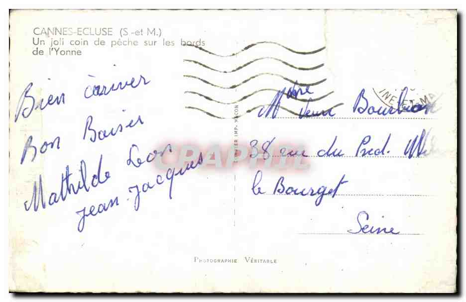 CPA CAnnes Ecluse Un joli coin de peche sur les bords de I'Yonne — Verso