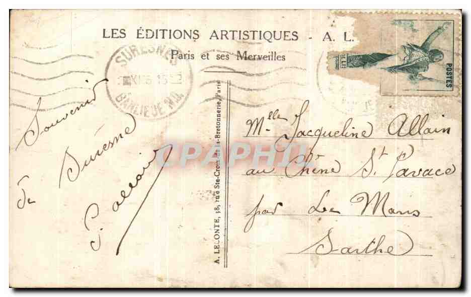 CPA Paris La Rue de Rivoli Louvre — Rückseite
