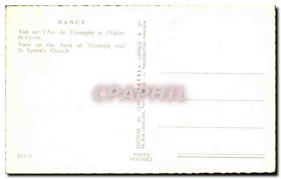 CPSM Nancy Vue Sur I'Arc de Triomphe et I'Eglise — Verso