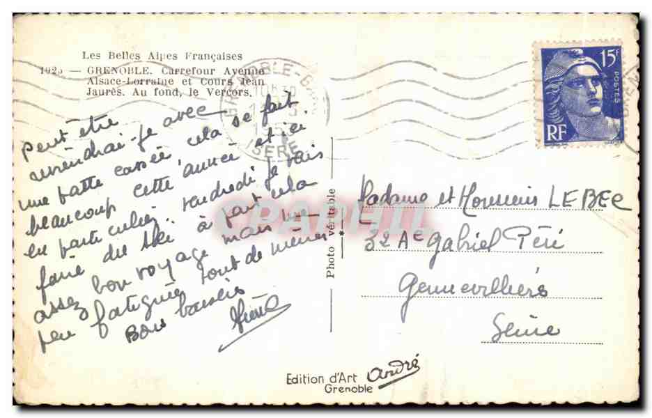 Grenoble — Charréfour Avenue — Au fond, le Vercors — Édition d'Art André — Reverso