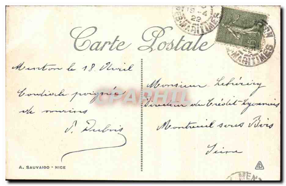 CPA Menton Vue Sur Garavan Les Rochers Rouges Et La Frontiere Italienne — Rückseite