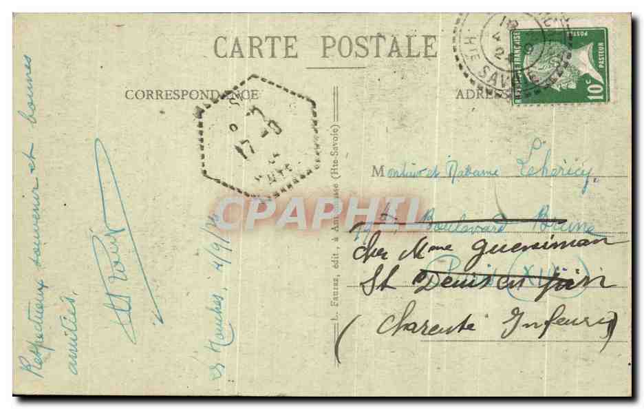 CPA Chamonix Vue Generale Et L'aiguille Verte — Verso
