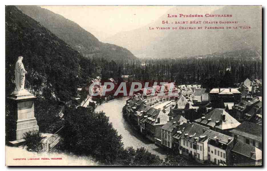 Saint-Béat (Haute-Garonne) — La Virgine du Château et panorama de la ville — Hététype Labrune Frères, Toulouse