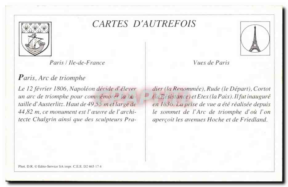 REPRO Paris Panorama Pris De L'Arc De Triomphe Sur Les Avenues Hoche Et Friedland — Rückseite