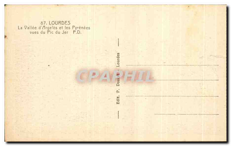 CPA Lourdes La Valle D'argeles et La Chaine des pyrenees Vues Du Pic Du Jer — Verso