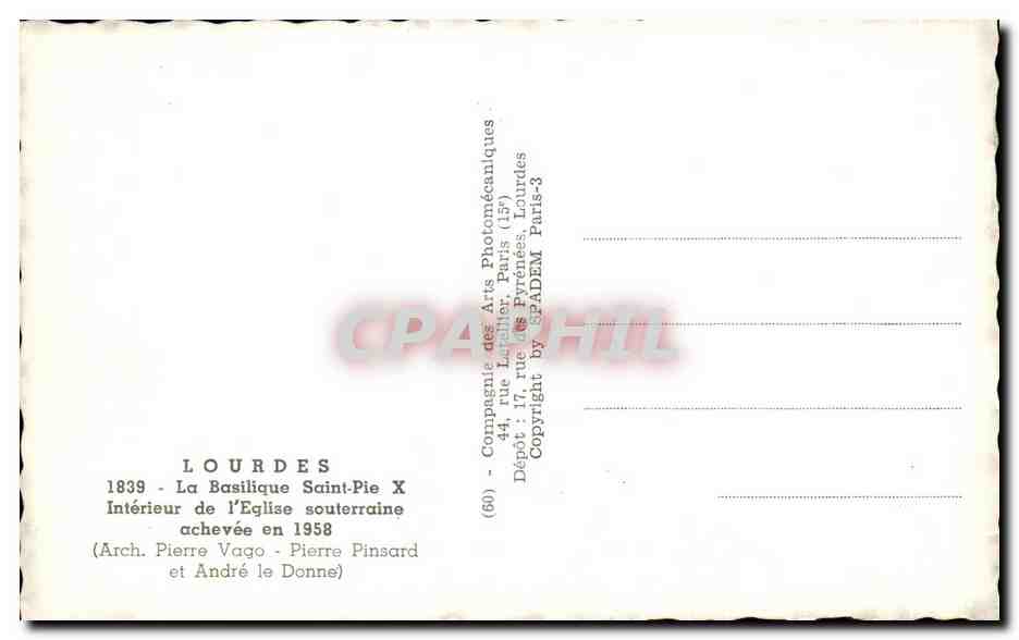 CPA Lourdes La Basilique Saint Ple Intereur De L'eglise Souterraine — Verso