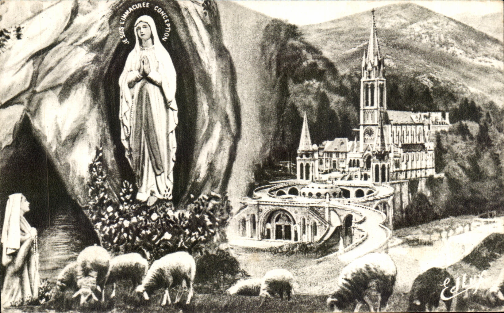 CPA lourdes La Basilique Et L'Apparition 