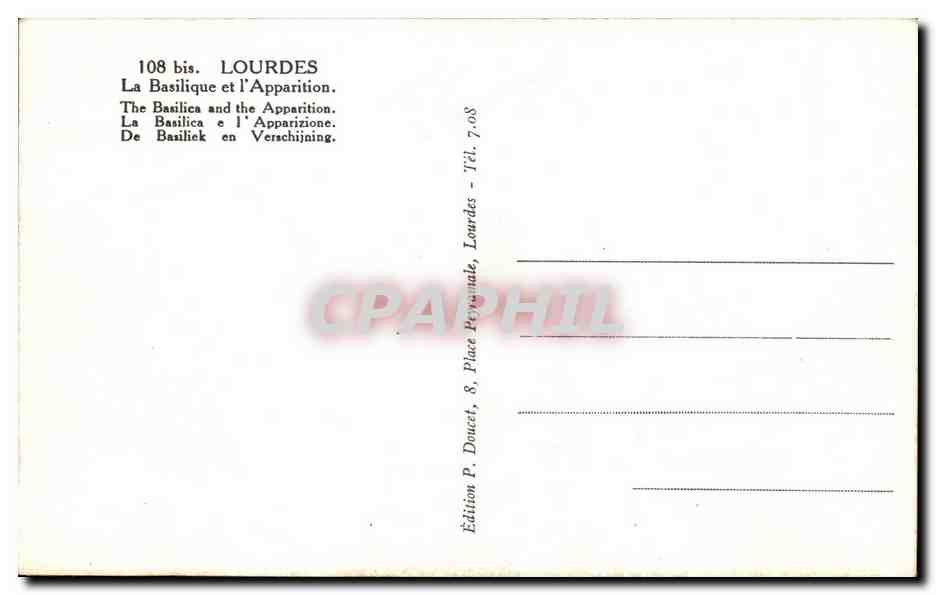 CPA lourdes La Basilique Et L'Apparition  — Verso