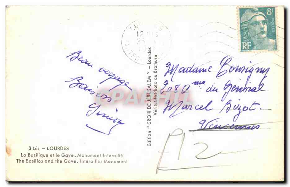 CPSM Lourdes La Basilique Et La Gave Monument Interallie — Verso