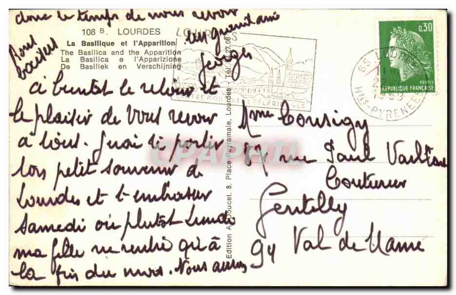 CPSM Lourdes La Basilique — Verso