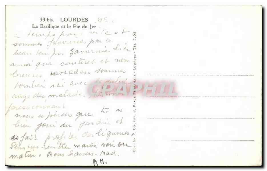 CPSM Lourdes La Basilique Et Le Pic Du Jer — Verso