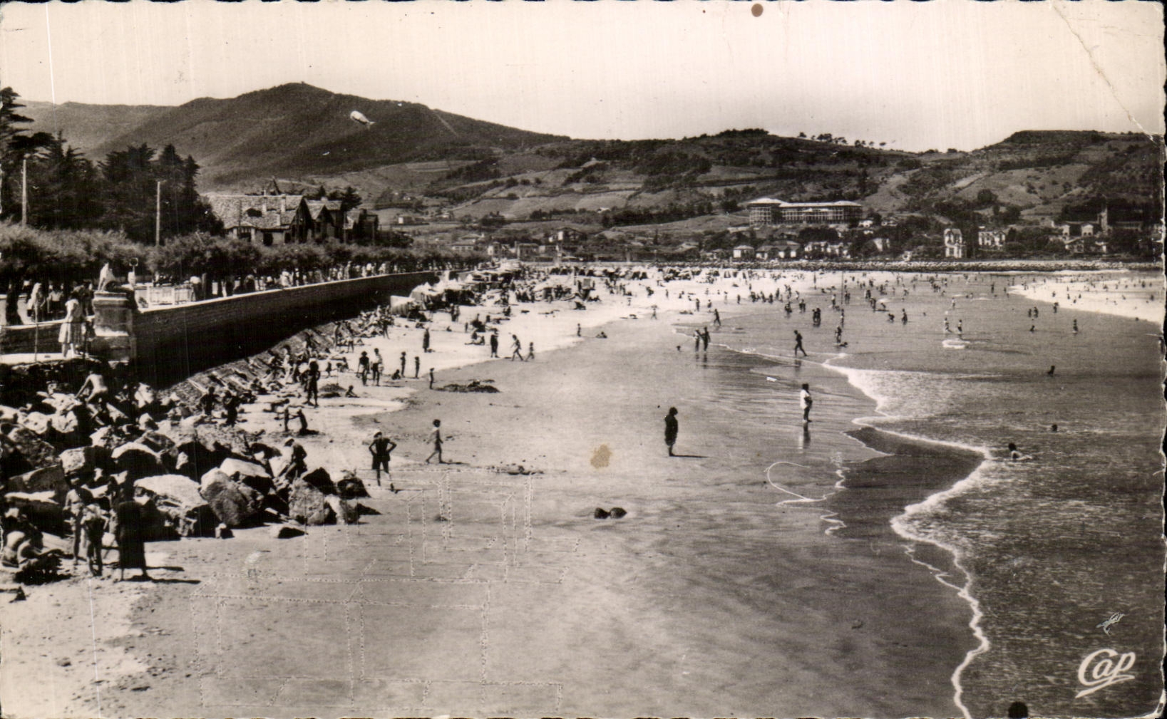Antike Ansichtskarte Hendaye Grenze Frankreich Spanien Der Strand Im Hintergrund