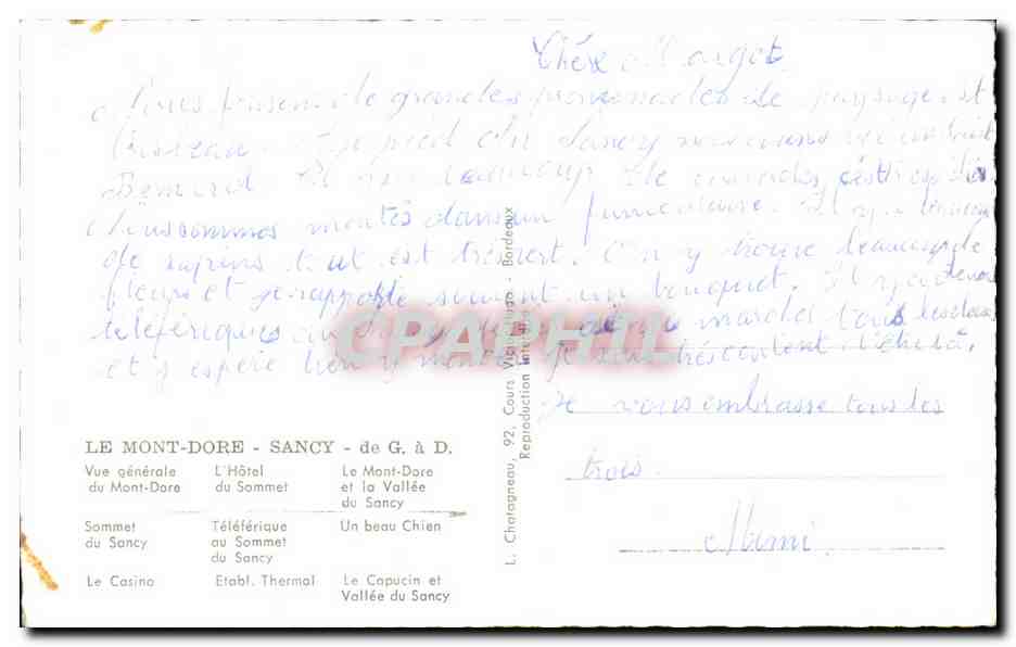 CPSM Le Mont Dore Sancy Vue Generale L'hotel — Verso