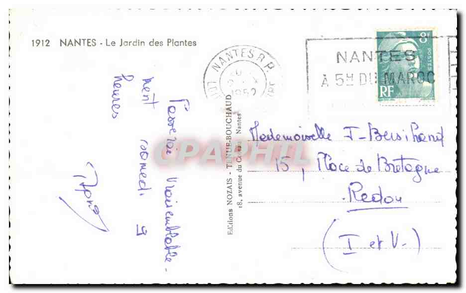 CPSM Nantes Le Jardin des Plantes — Verso
