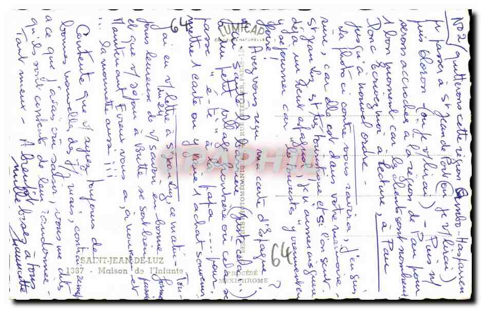 Saint-Jean-de-Luz — Maison de l'Infante — éditeur MEXICHRÔME, n°64 — Verso