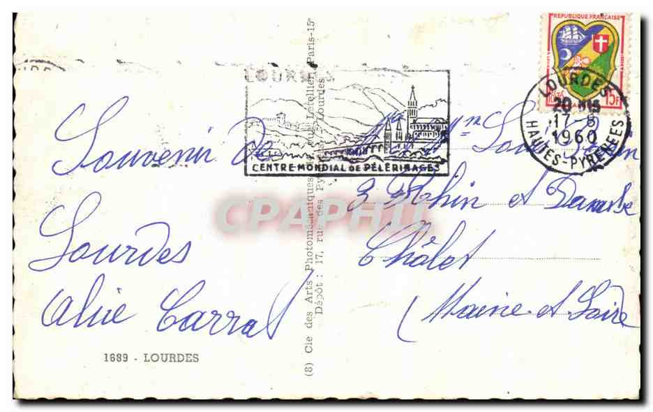 CPSM De Lourdes Hirondelles — Verso