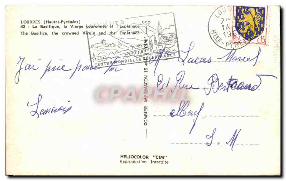 CPA Lourdes La Basilique la Vierge Couronne et l'esplanade — Verso