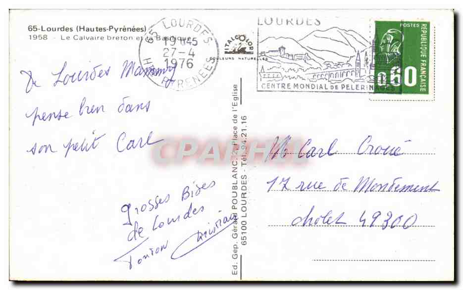 CPSM Lourdes La Calvaire Breton et la basilique — Verso