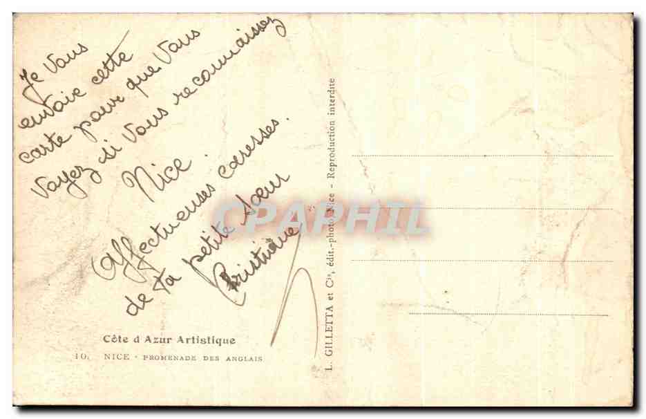 CPA Nice Promenade Des Anglais — Verso