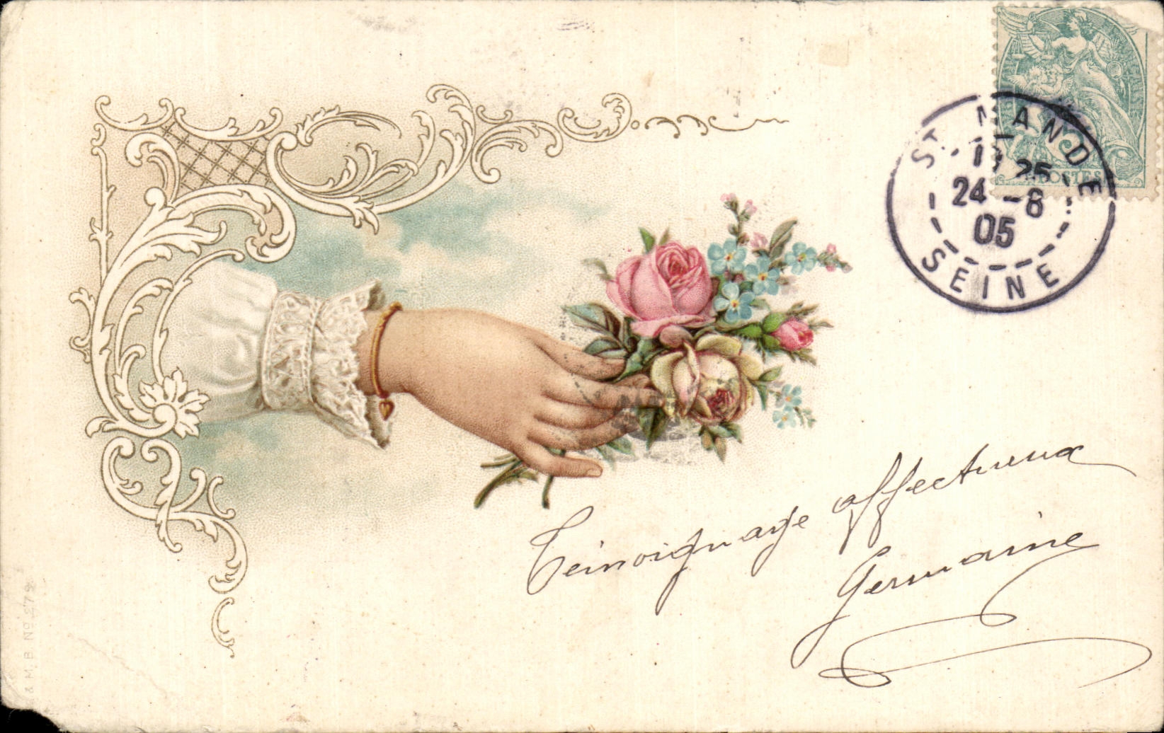 CPA Fantaisie Fleurs Main 