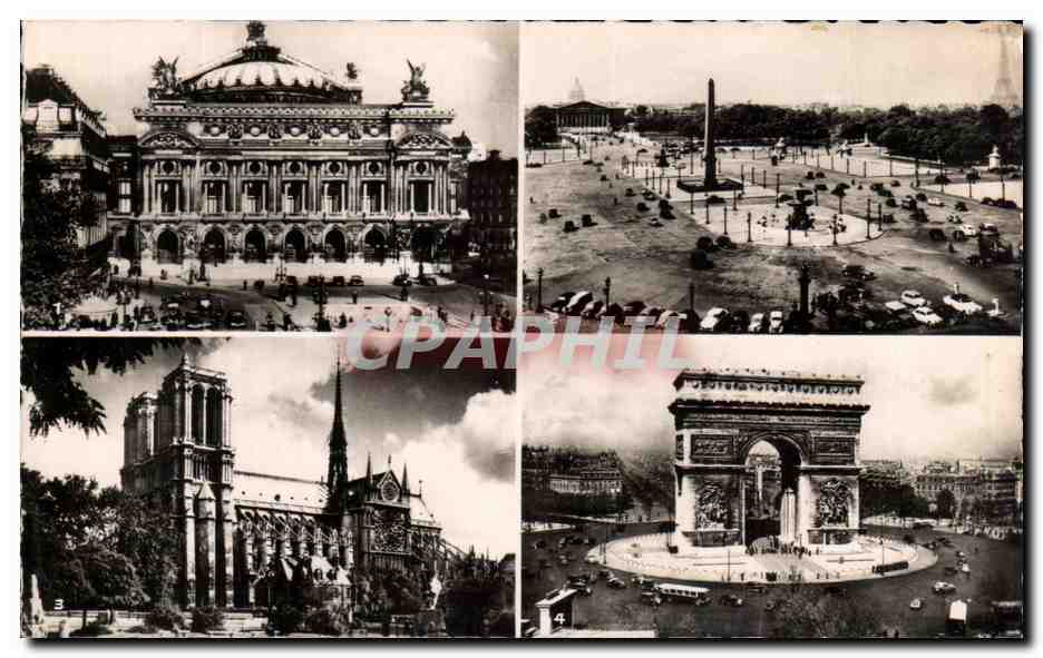 CPSM Paris I'Opera Place de la Concorde Notre Dame L'Arc de Triomphe