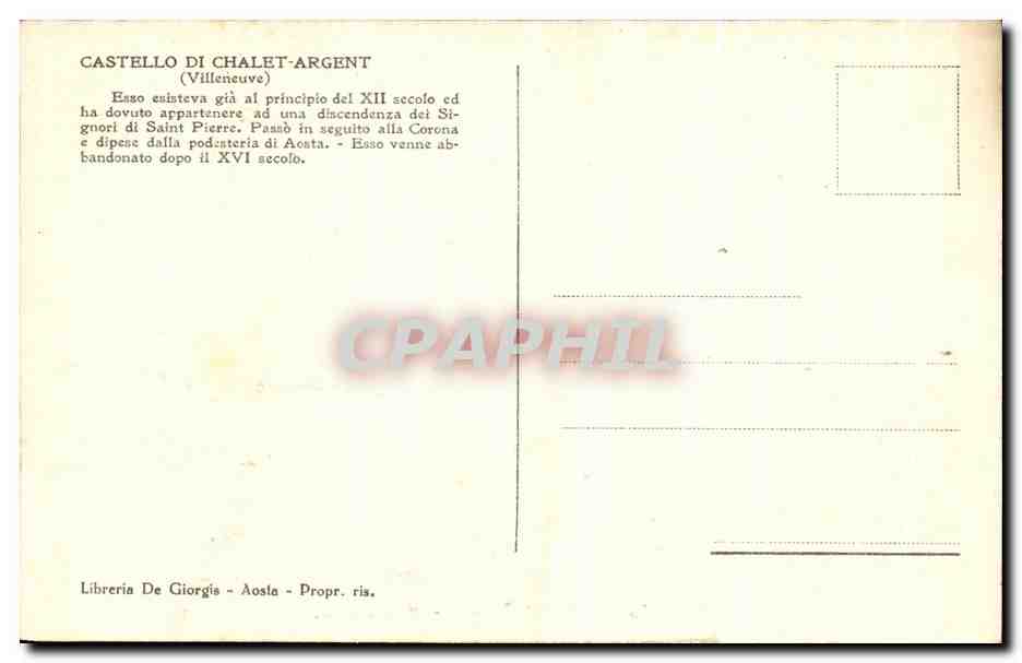 CPA Castello di Chalet Argent Valle d'Aosta — Rückseite
